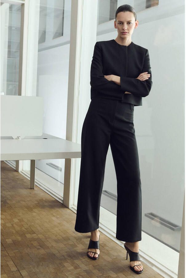 Mango straight high waist broek zwart