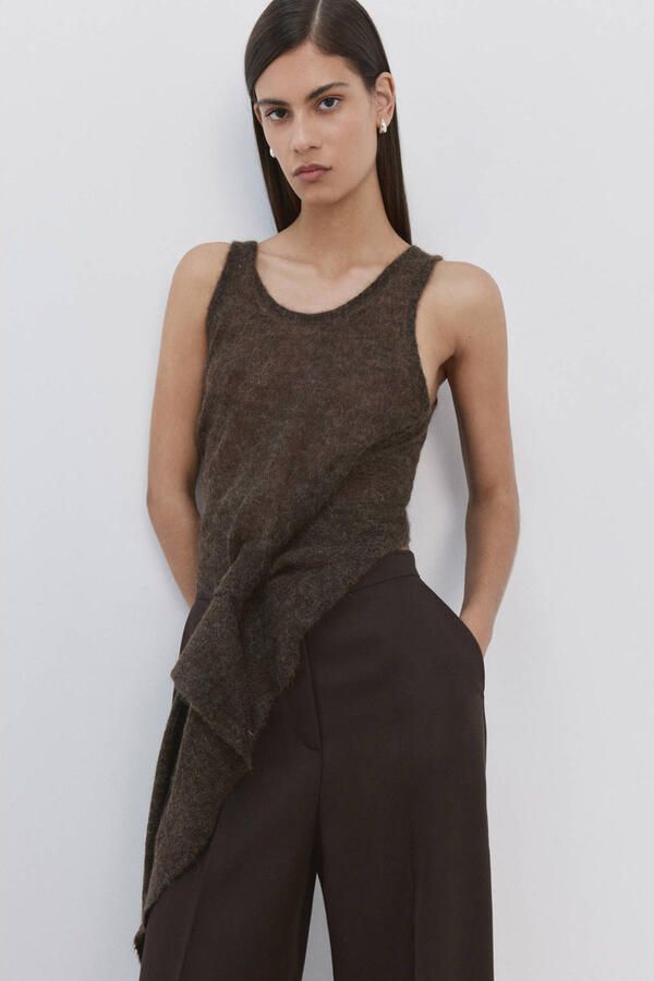 Mango straight high waist casual broek donkerbruin