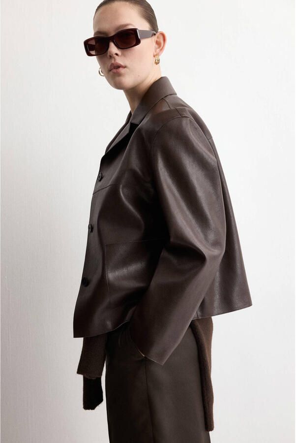 Mango straight high waist casual broek donkerbruin - Foto 3