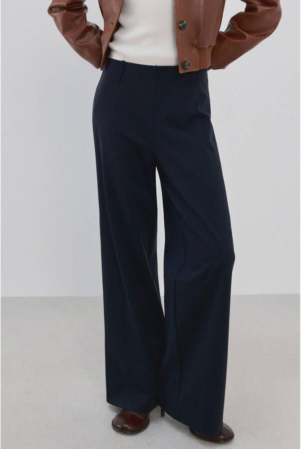 Mango straight high waist casual broek marineblauw