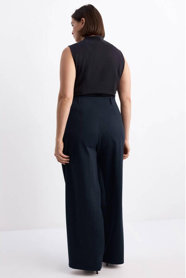 Mango straight high waist casual broek marineblauw - Foto 2