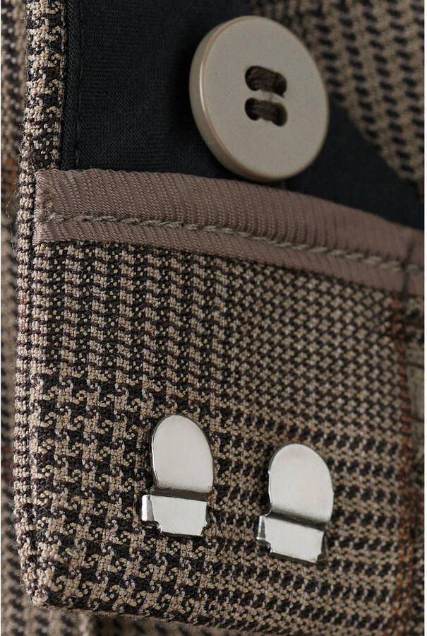 Mango straight high waist geruite broek grijsbruin - Foto 3