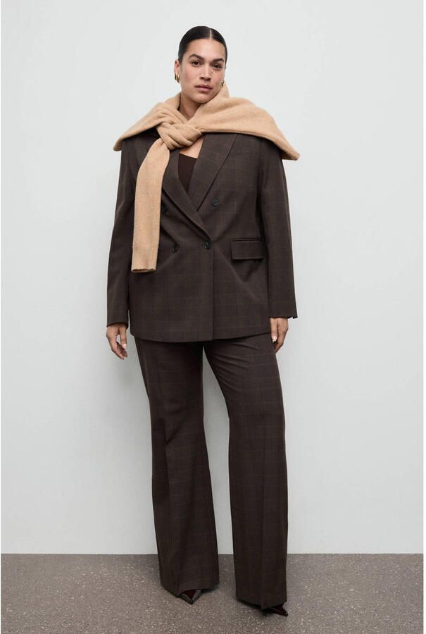 Mango straight high waist geruite pantalon bruin - Foto 2