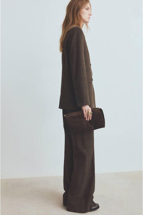 Mango straight high waist geruite pantalon bruin - Foto 3