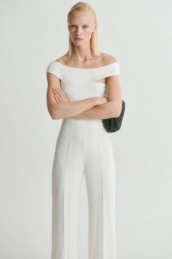 Mango straight jumpsuit ecru