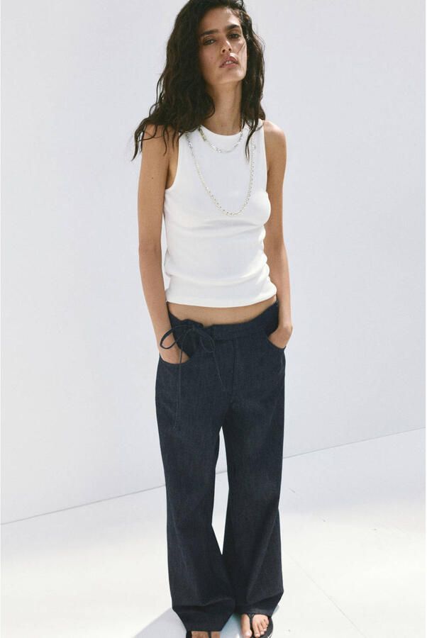 Mango straight leg broek donkerblauw
