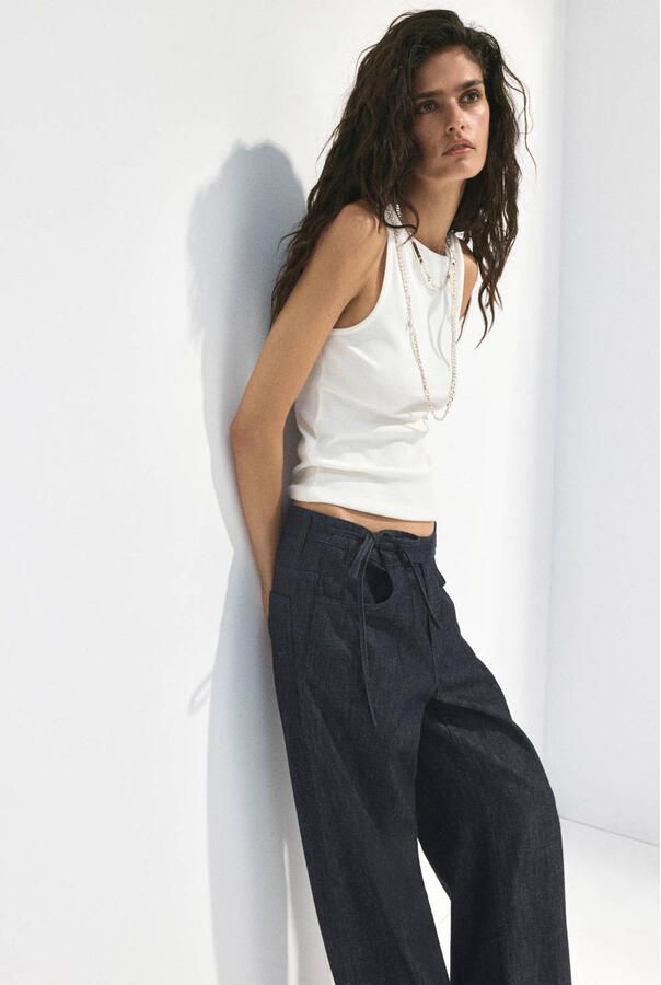 Mango straight leg broek donkerblauw - Foto 3