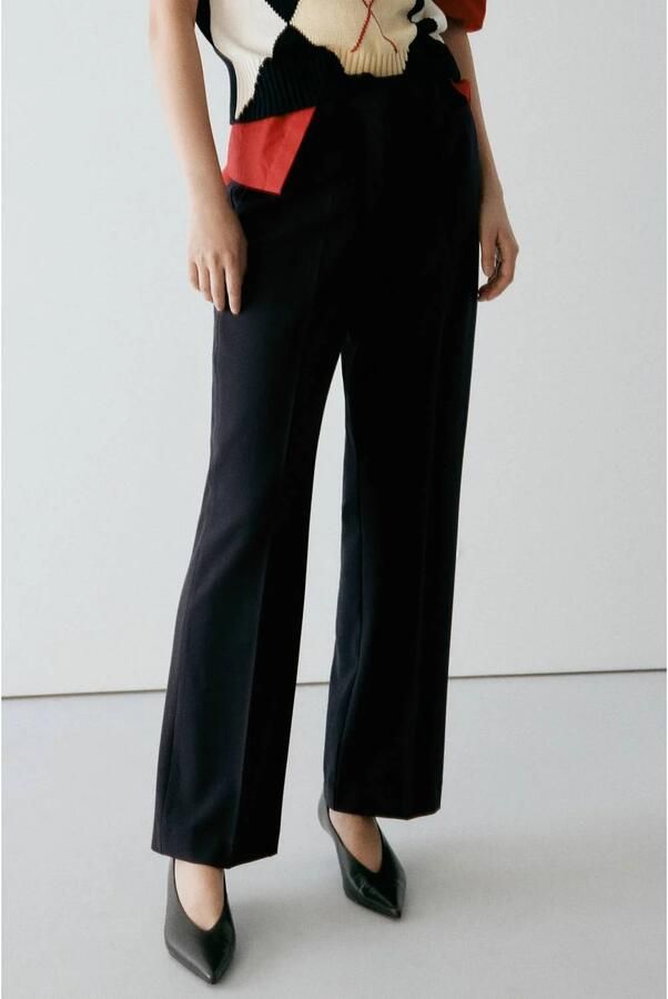 Mango straight leg broek marineblauw