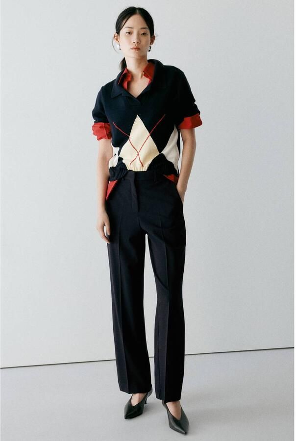 Mango straight leg broek marineblauw - Foto 2