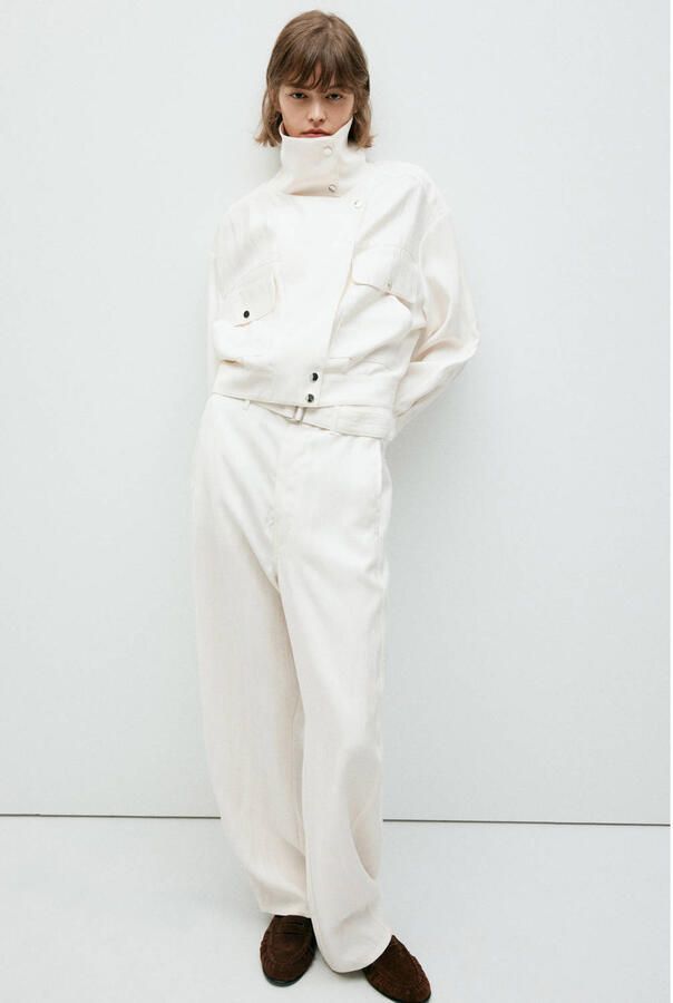 Mango straight leg broek met ceintuur ecru - Foto 2
