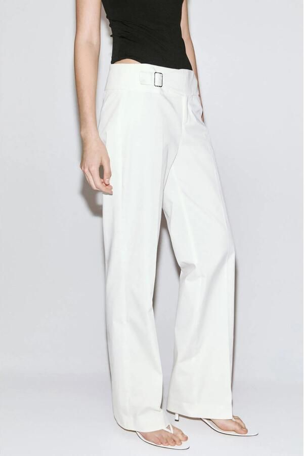 Mango straight leg broek met ceintuur wit