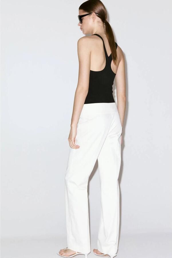 Mango straight leg broek met ceintuur wit - Foto 2