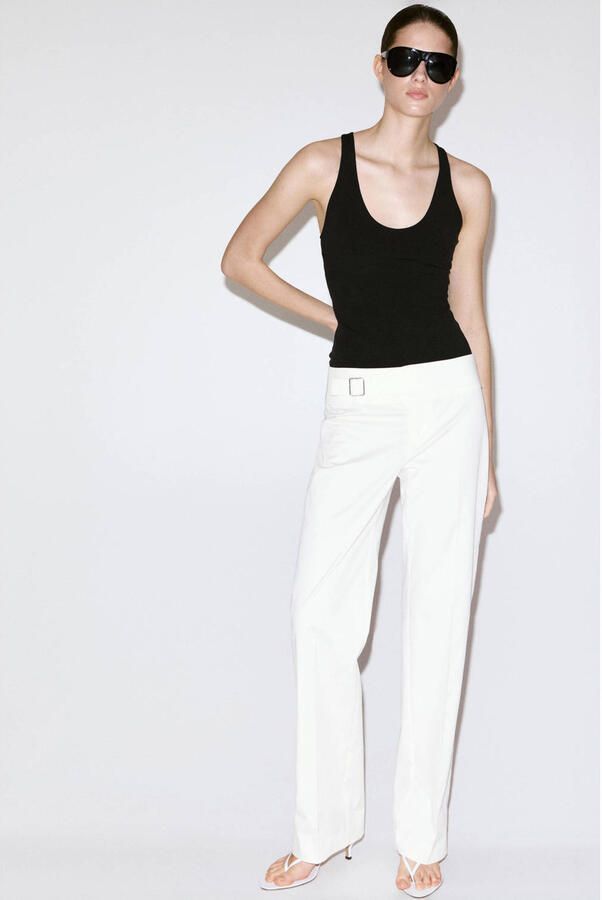 Mango straight leg broek met ceintuur wit - Foto 2