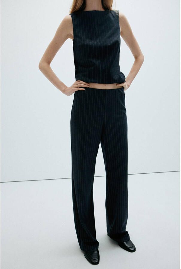 Mango straight leg broek met krijtstreep marineblauw
