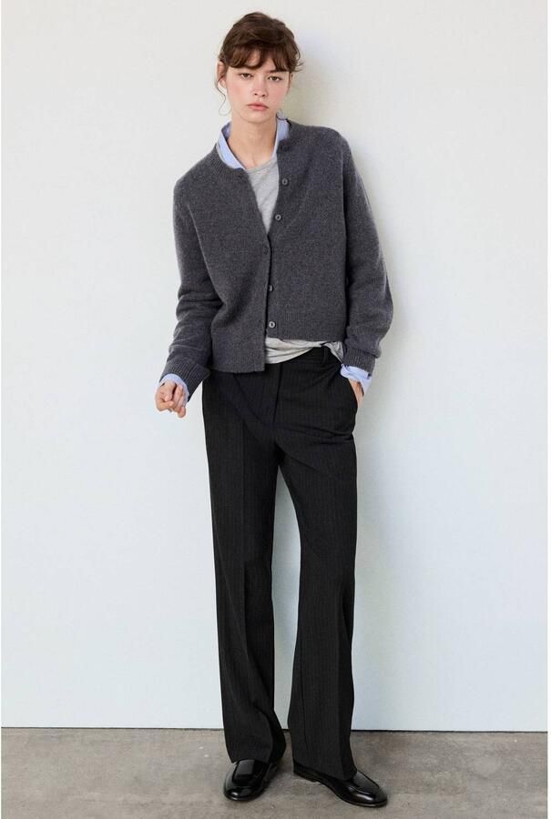 Mango straight leg broek met krijtstreep zwart - Foto 2