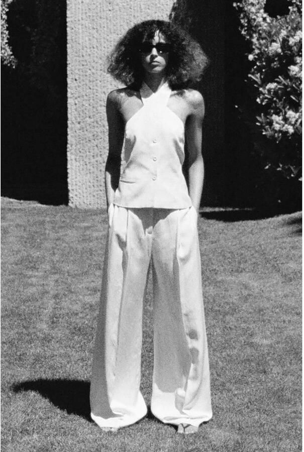 Mango straight leg broek met linnen beige - Foto 2