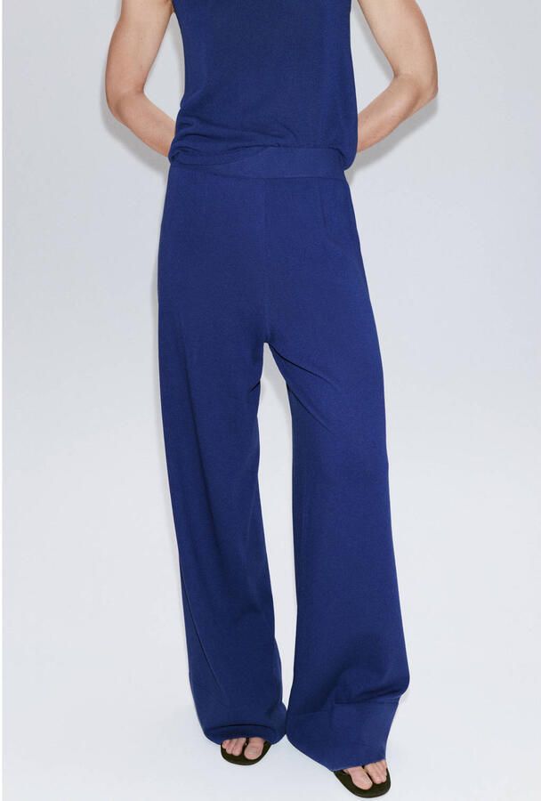 Mango straight leg broek met linnen blauw