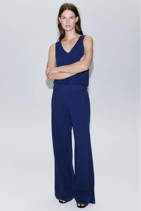 Mango straight leg broek met linnen blauw - Foto 2