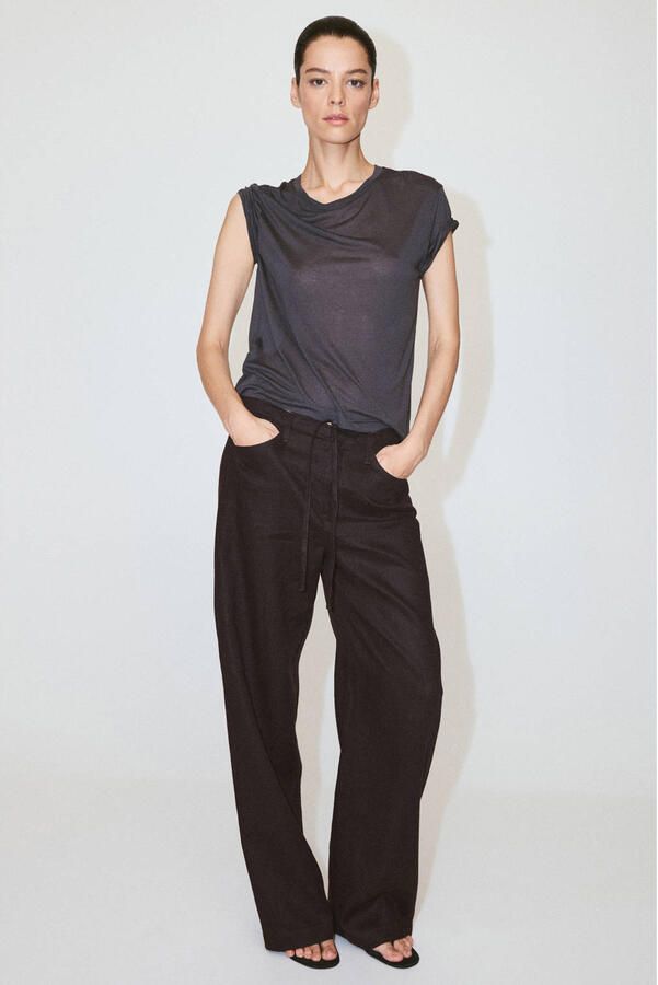 Mango straight leg broek met linnen bruin