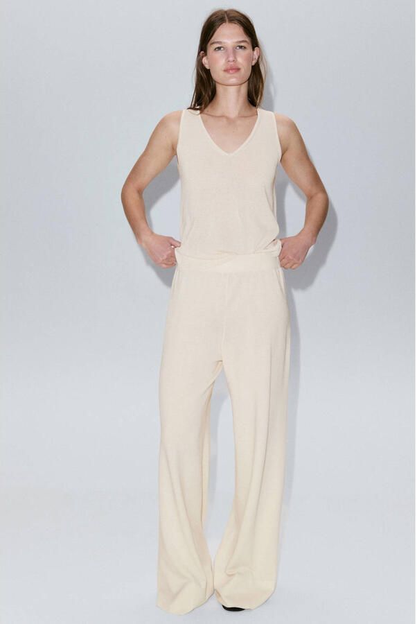 Mango straight leg broek met linnen ecru