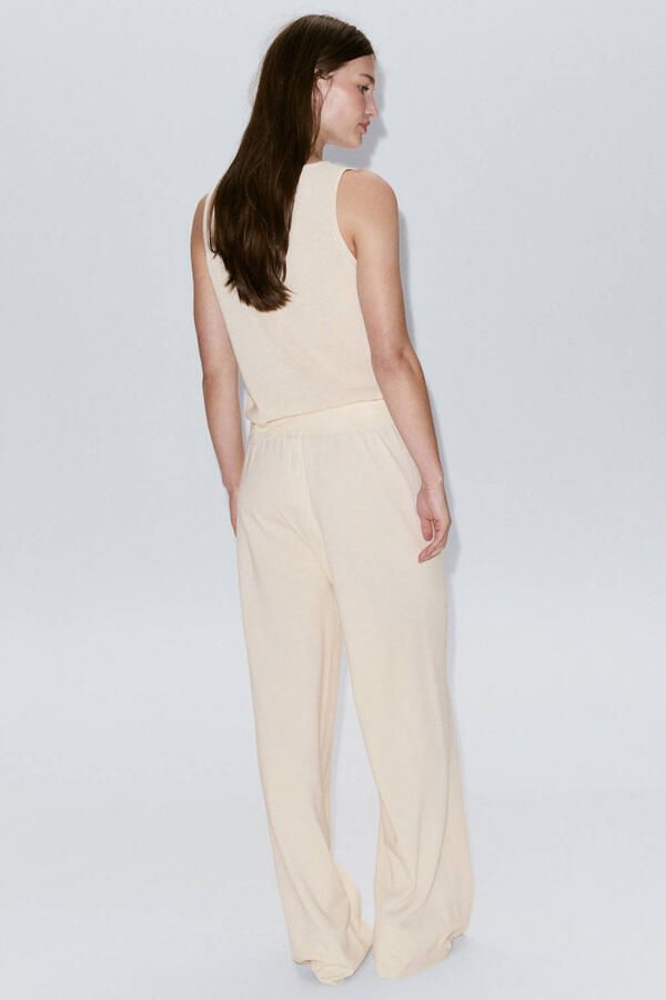 Mango straight leg broek met linnen ecru - Foto 3