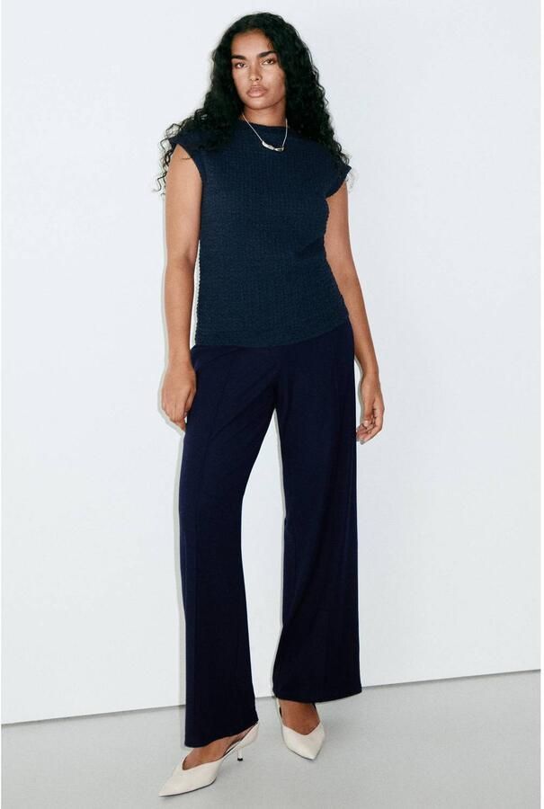 Mango straight leg casual broek marineblauw - Foto 2