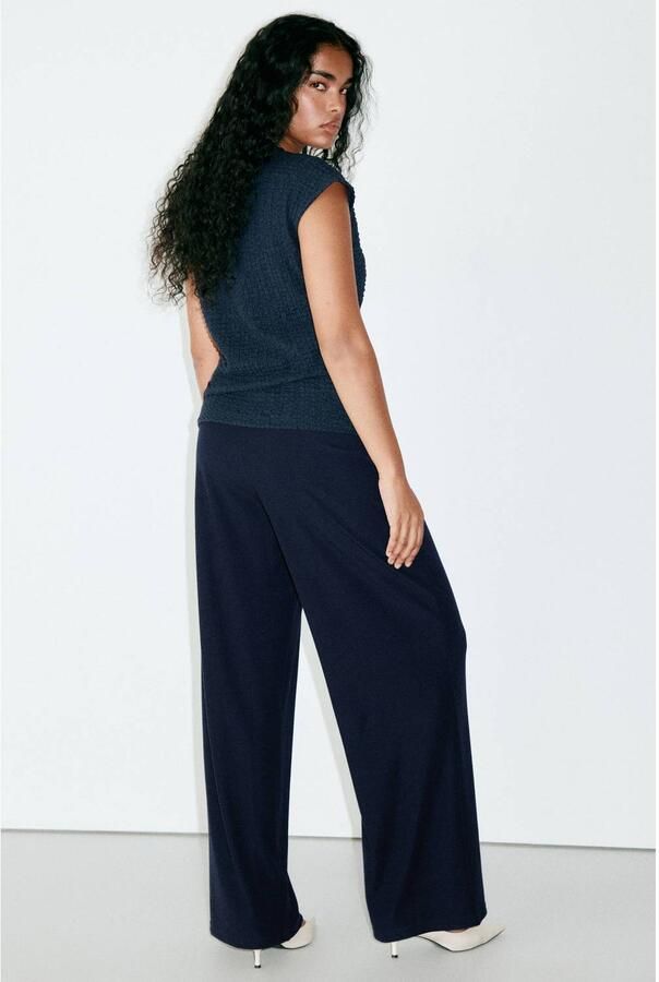 Mango straight leg casual broek marineblauw - Foto 3