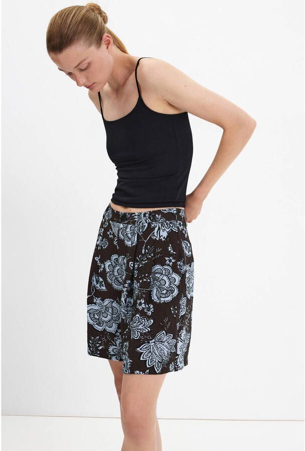 Mango straight leg casual gebloemde short bruin