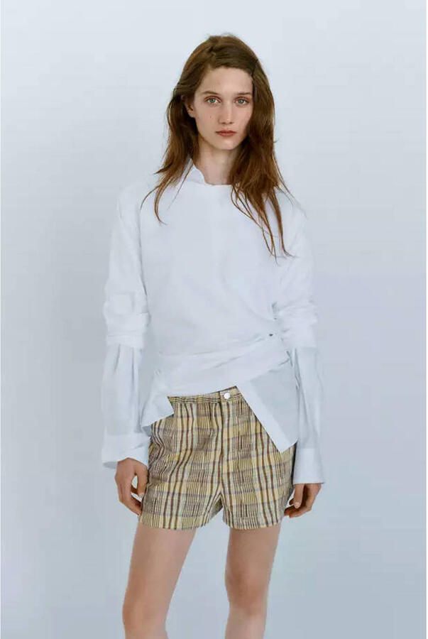Mango straight leg casual geruite short geel