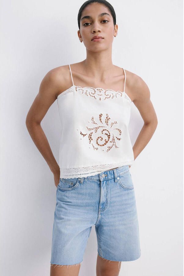 Mango straight leg denim short lichtblauw