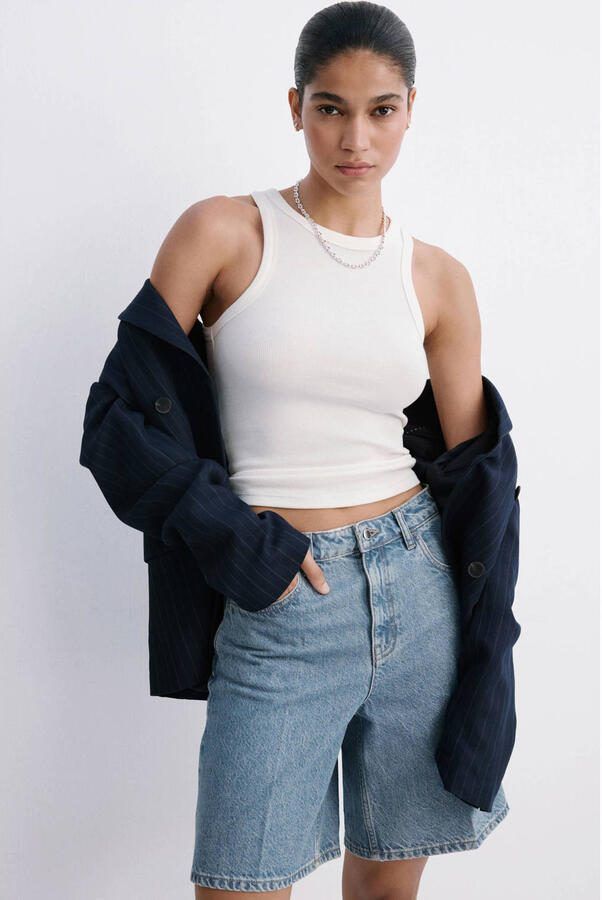 Mango straight leg denim short mediumblauw denim