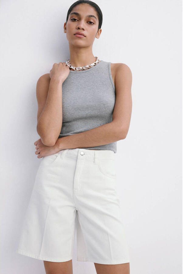 Mango straight leg denim short wit