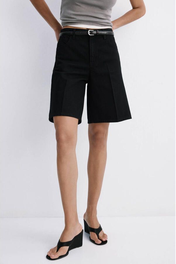 Mango straight leg denim short zwart