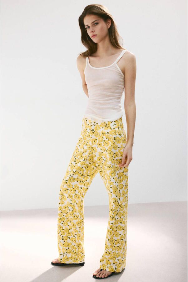 Mango straight leg gebloemde jeans lichtgeel - Foto 3