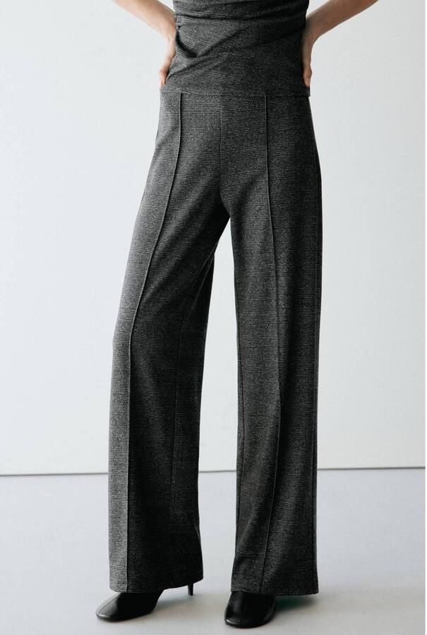 Mango straight leg geruite broek antraciet