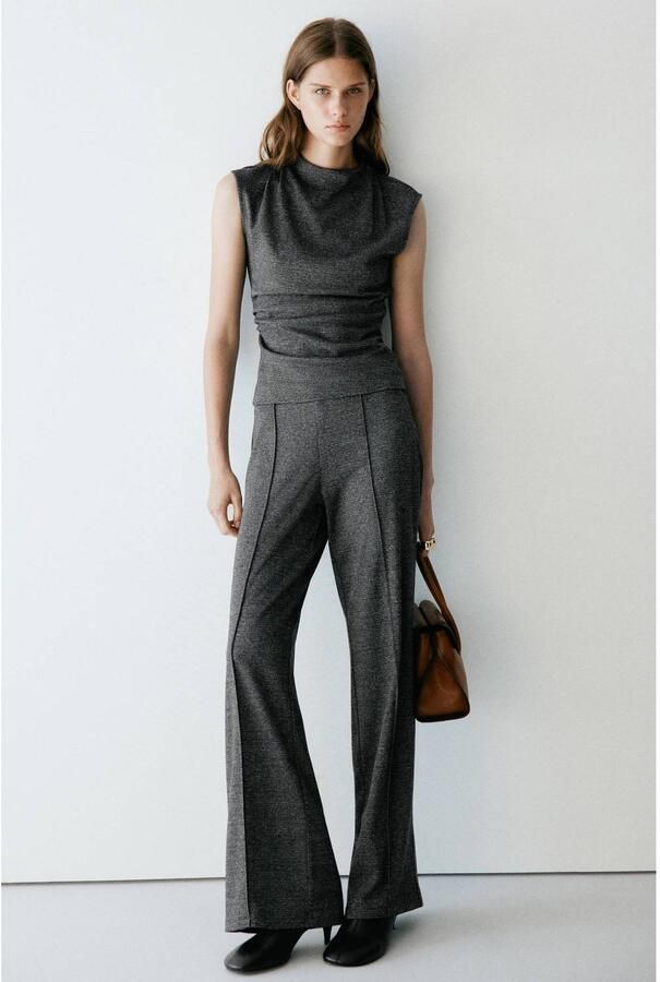 Mango straight leg geruite broek antraciet - Foto 2