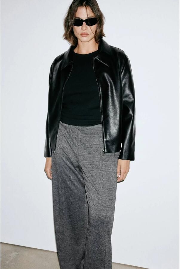 Mango straight leg geruite broek antraciet - Foto 3