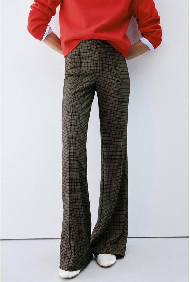 Mango straight leg geruite broek bruin
