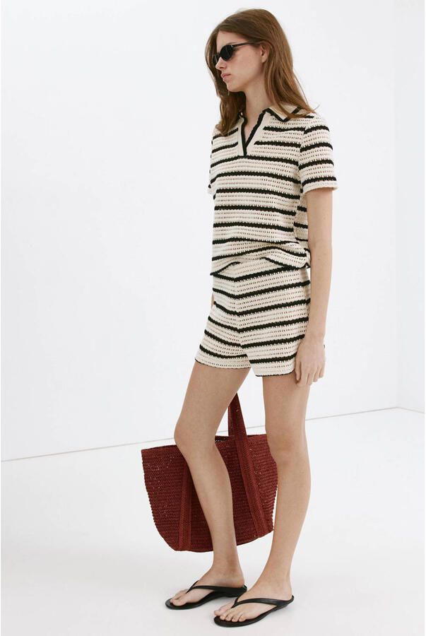 Mango straight leg gestreepte short beige