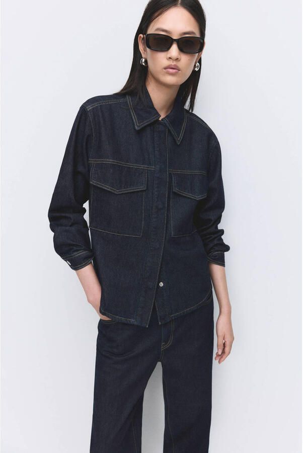 Mango straight leg jeans dark blue denim