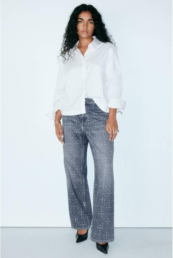 Mango straight leg jeans met strass-steentjes medium blue denim - Foto 3