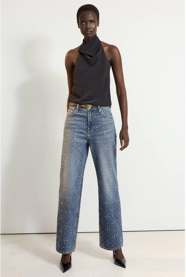 Mango straight leg jeans met strass-steentjes medium blue denim - Foto 2