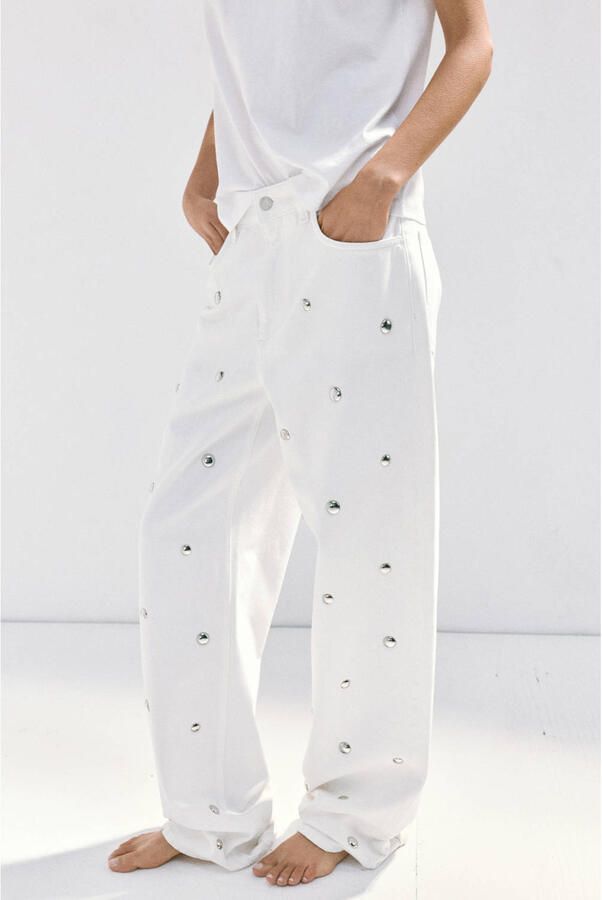 Mango straight leg jeans met studs wit