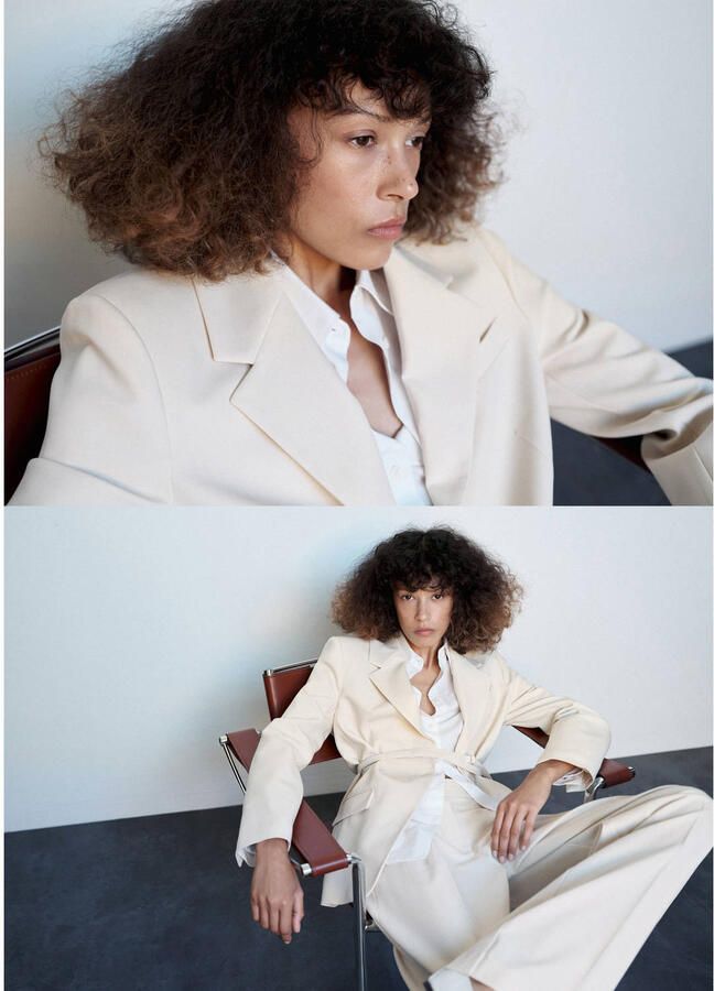 Mango straight leg pantalon met plooien beige - Foto 3