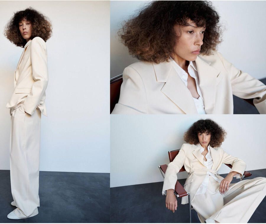 Mango straight leg pantalon met plooien beige - Foto 2