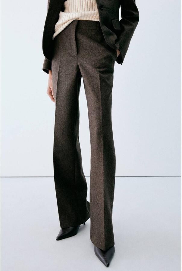 Mango straight leg pantalon met wol bruin