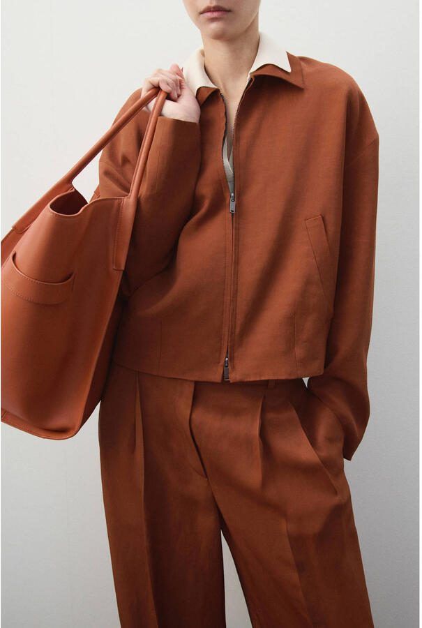 Mango straight low waist broek met linnen koper - Foto 3