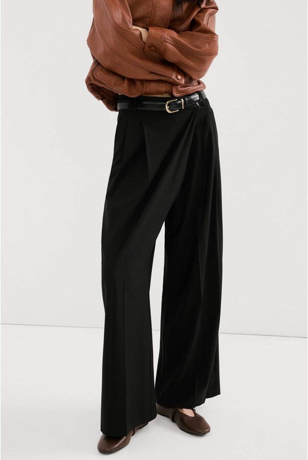 Mango straight low waist broek zwart