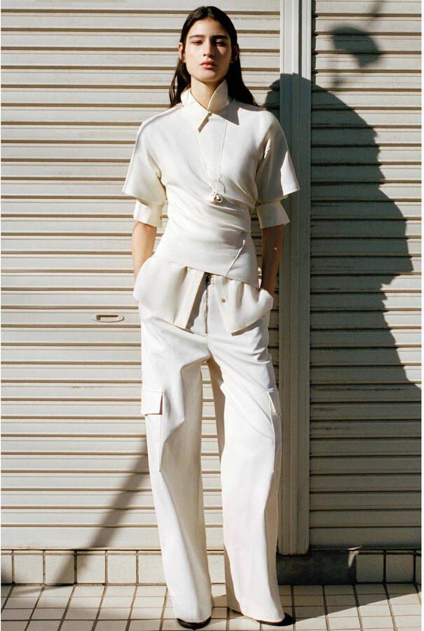 Mango straight low waist cargobroek ecru