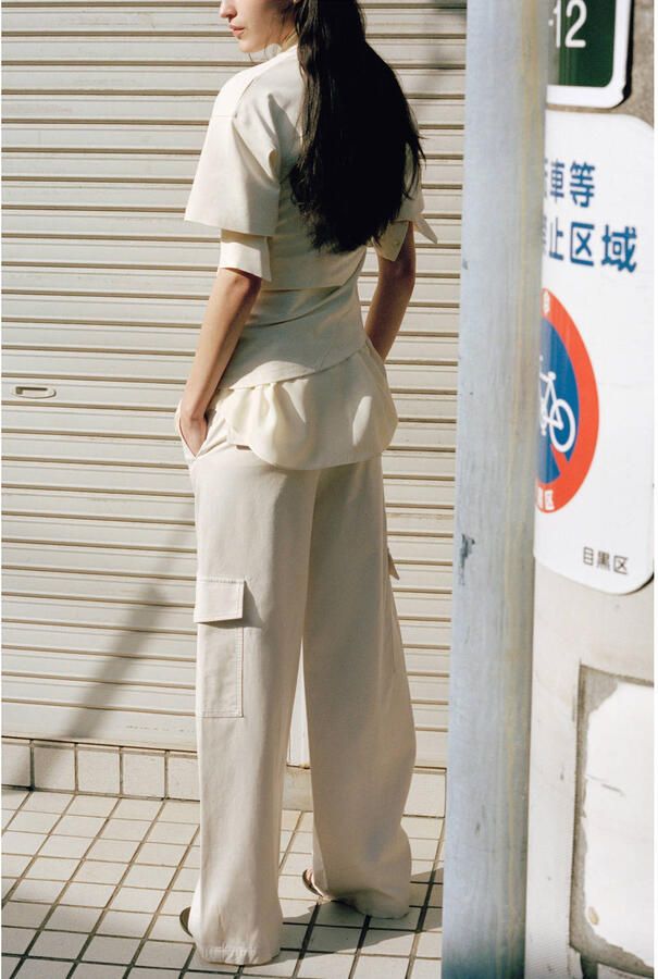 Mango straight low waist cargobroek ecru - Foto 2